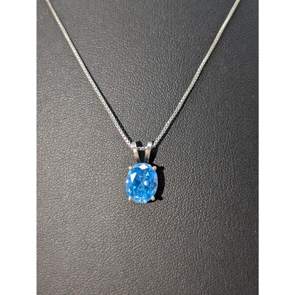 Vtg 925 Sterling Brilliant Blue Crystal Solitaire Pendant Box Chain Necklace - Picture 3 of 9